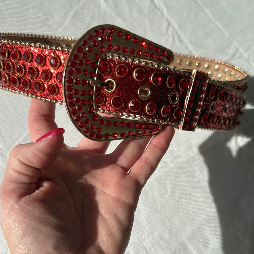 Miami Boutique Red Stuffed Belt with Gold Accents - Picture 1 of 7